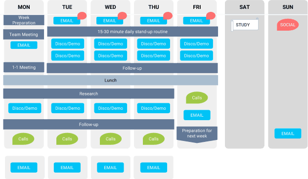 An example of an Account Executive's Weekly calendar