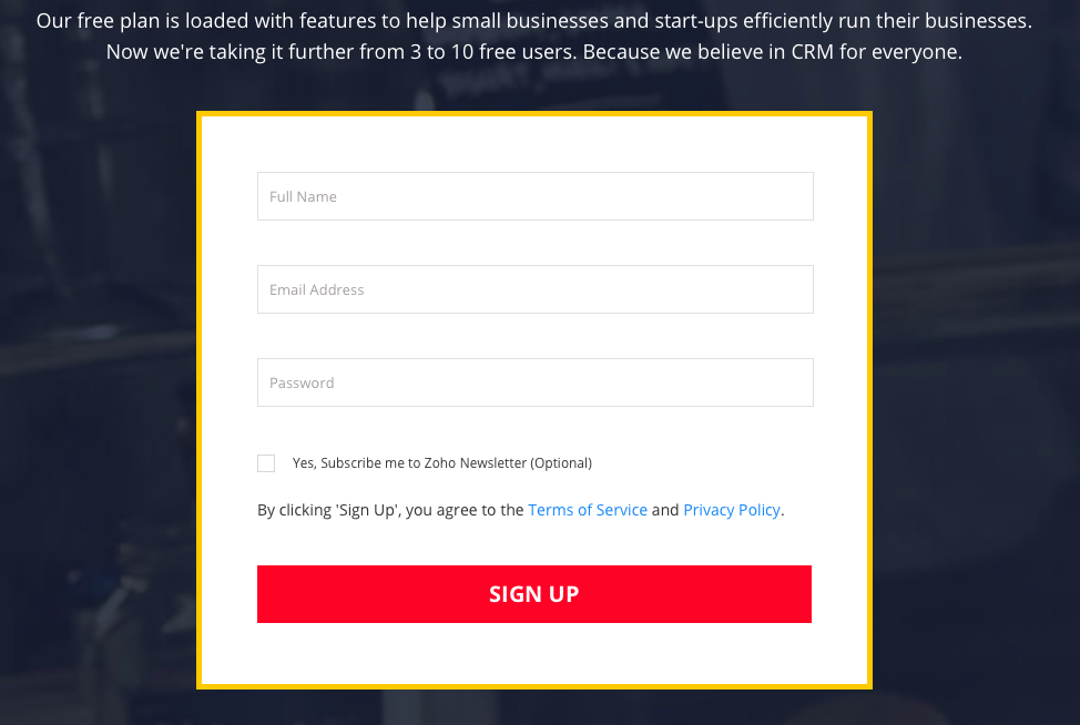 Lead generation landing page form