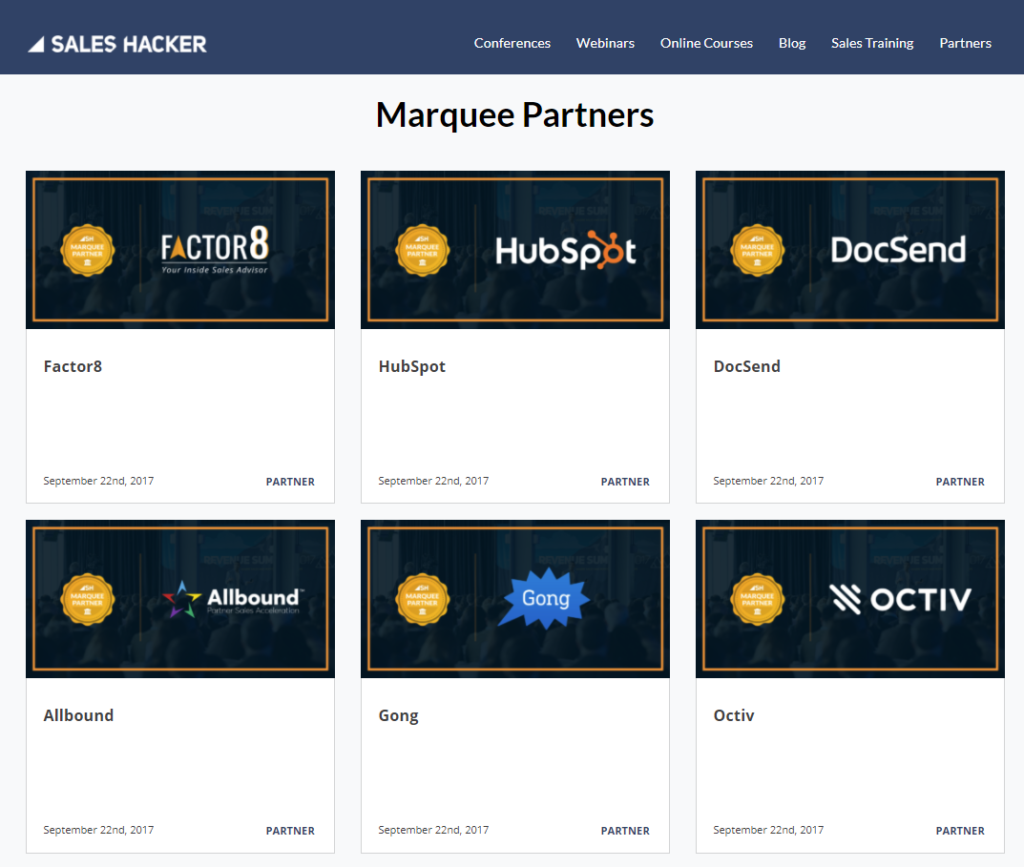 sales hacker marquee partners 2018