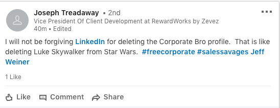 Corporate Bro LinkedIn Account Suspended image 1