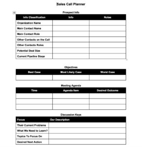 Downloadable tracking spreadsheets for pipeline management: sales call planner