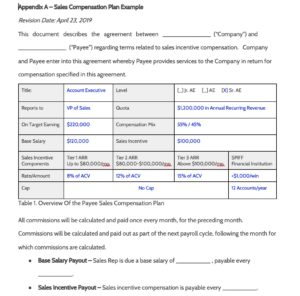 Downloadable tracking spreadsheets for pipeline management: sales compensation contract example