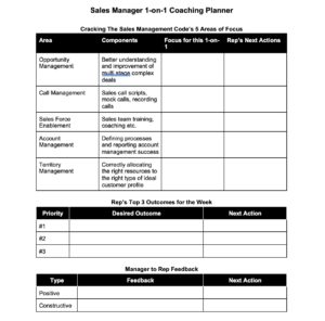 Downloadable tracking spreadsheets for pipeline management: sales manager 1-on-1 coaching planner