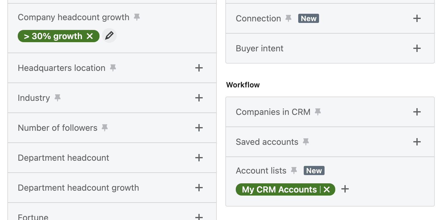 linkedin sale navigator - company headcount growth filter