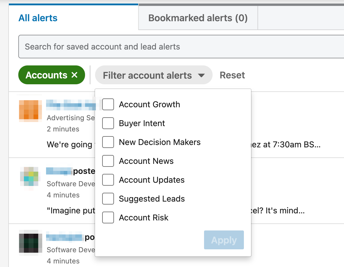 linkedin sales navigator - account alerts