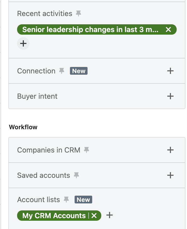 linkedin sale navigator - senior leadership changes filter