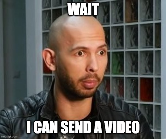 A job-hunting meme: A man making a silly face with the text overlay "WAIT, I CAN SEND A VIDEO."